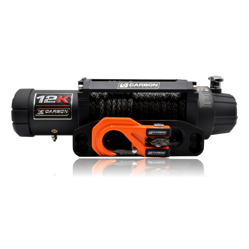 Carbon 12K 12000lb Electric Winch With Black Rope & Orange Hook VER. 3